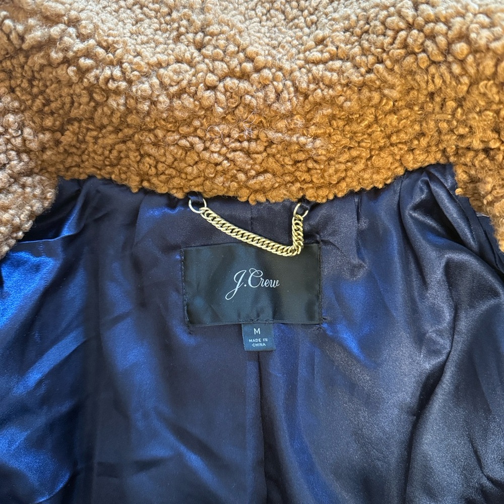 J.Crew Tan/ brown Sherpa Jacket with Navy Lining size medium - Picture 5 of 5